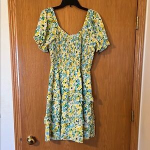 Floral Yellow and Blue Women's Dress